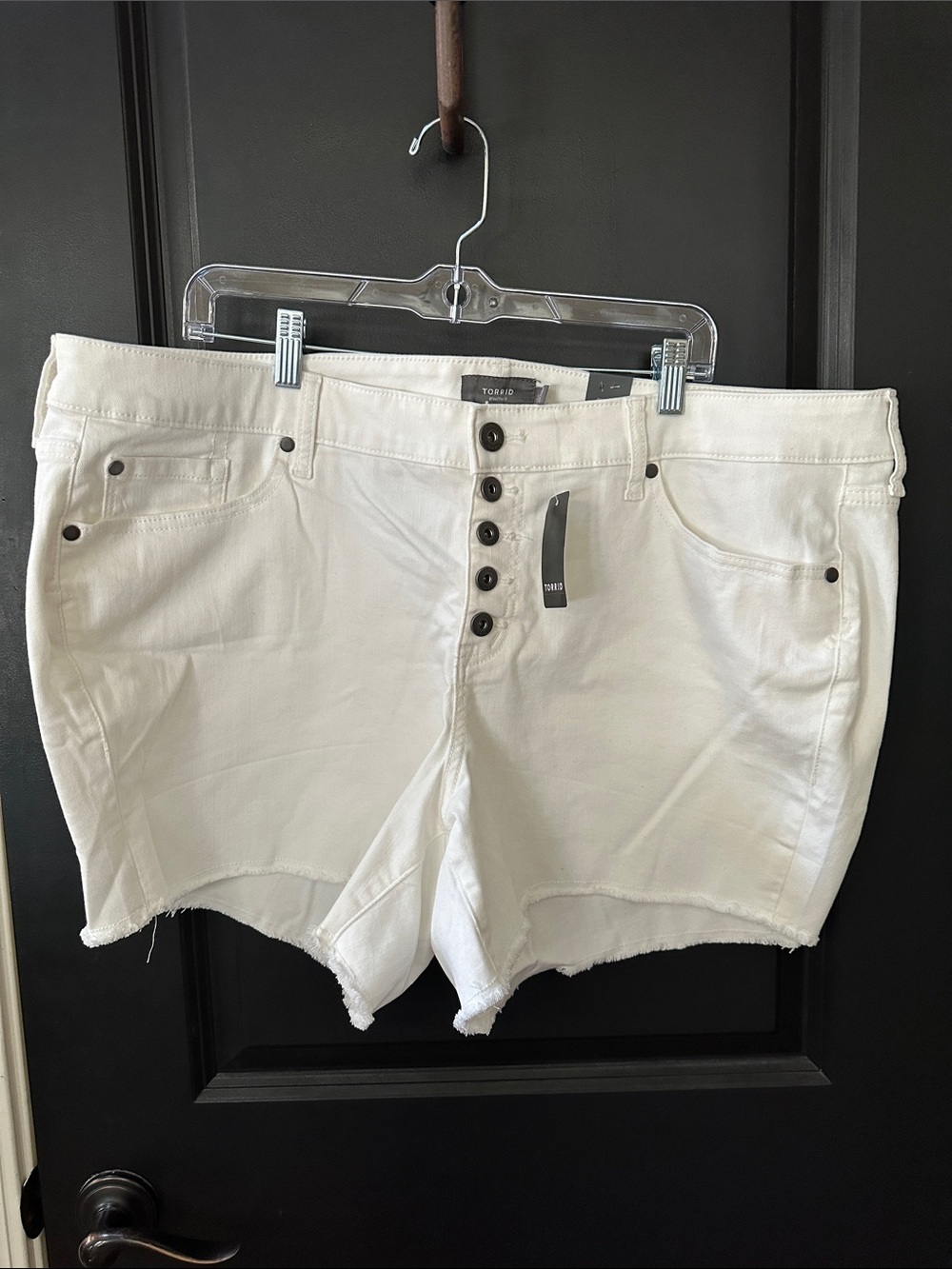 torrid White High-Rise Button-Front Raw Hem Denim Shorts